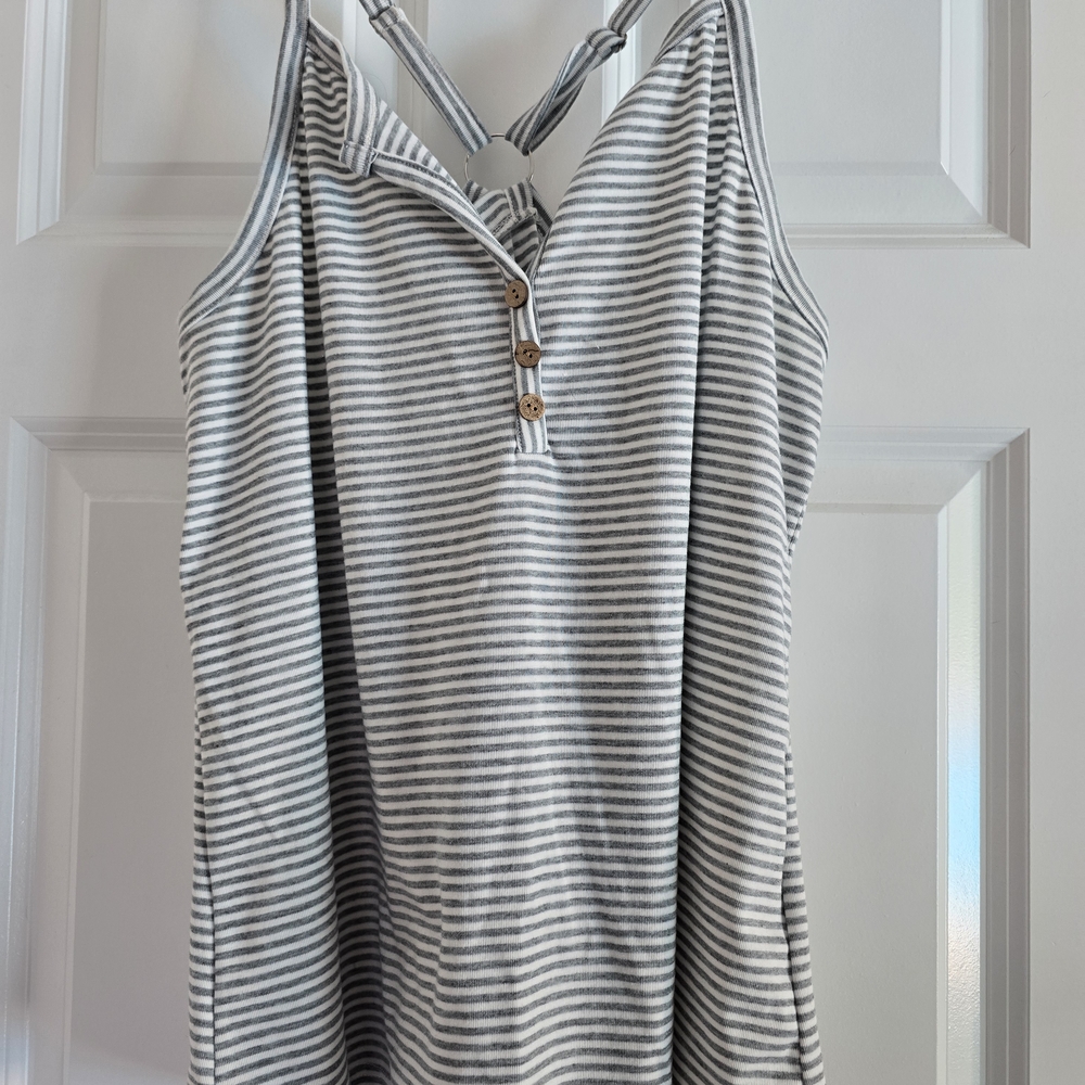 SHEIN White and Blue Buttoned Camisole Tank Top